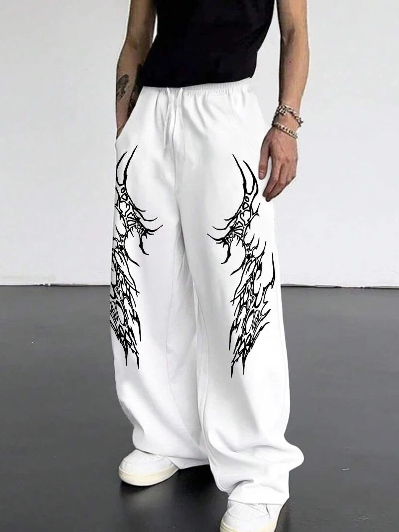 Gothic Print Wide-Leg Sweatpants - White / Tribal