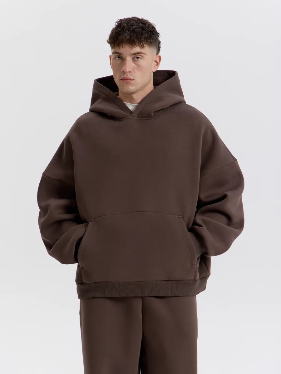 Drop-Shoulder Fleece Hoodie - Brown