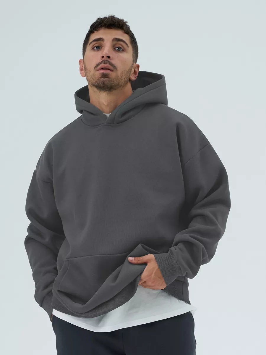 Drop-Shoulder Fleece Hoodie - Dark Gray