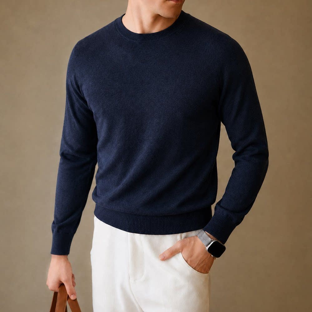 Textured Knit Crewneck Sweater - Navy Blue