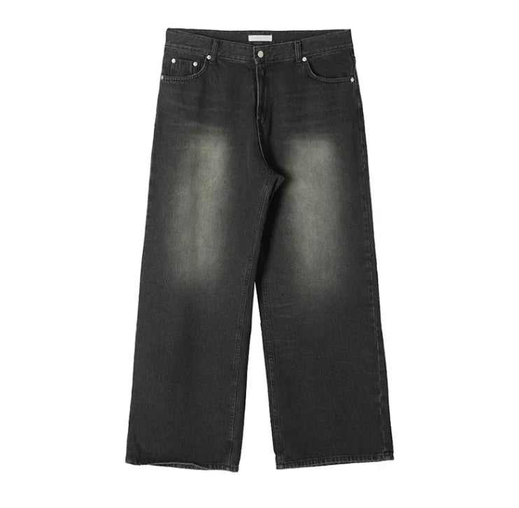 RT No. 7002 WASHED BLACK WIDE STRAIGHT DENIM JEANS VIP