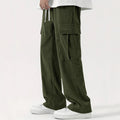 Corduroy Wide-Leg Cargo Pants - Army Green