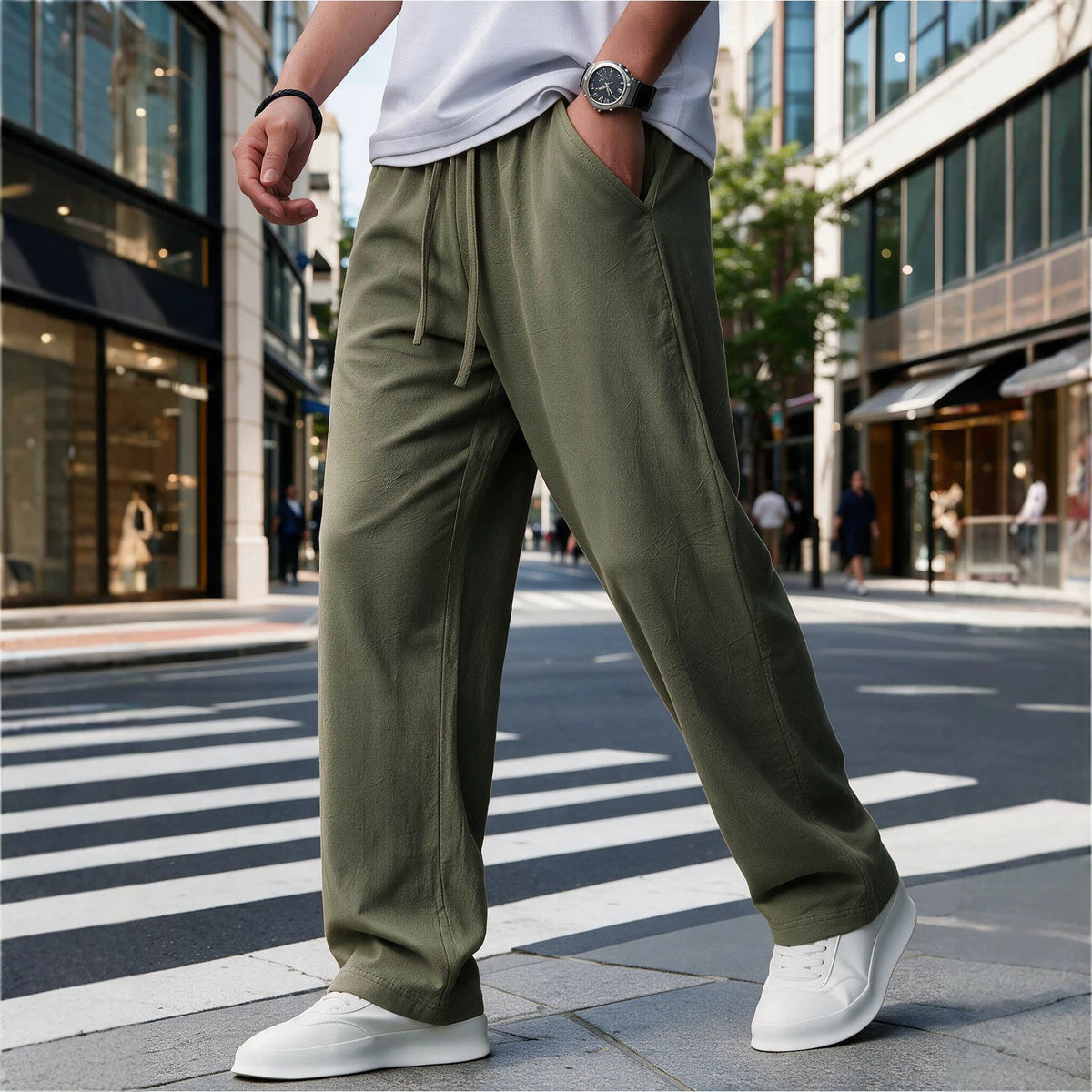 Breathable Straight-Leg Casual Trousers - Army Green