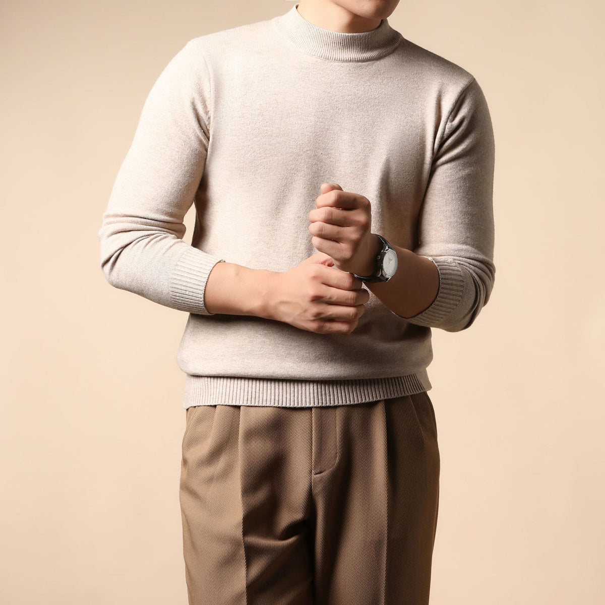 Textured Knit Crewneck Sweater - Cream