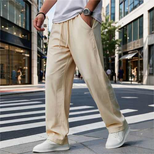 Breathable Straight-Leg Casual Trousers - Beige
