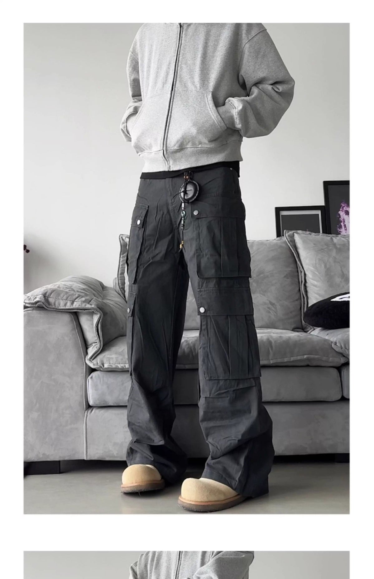 Retro Multi-Pocket Cargo Pants - Dark Gray