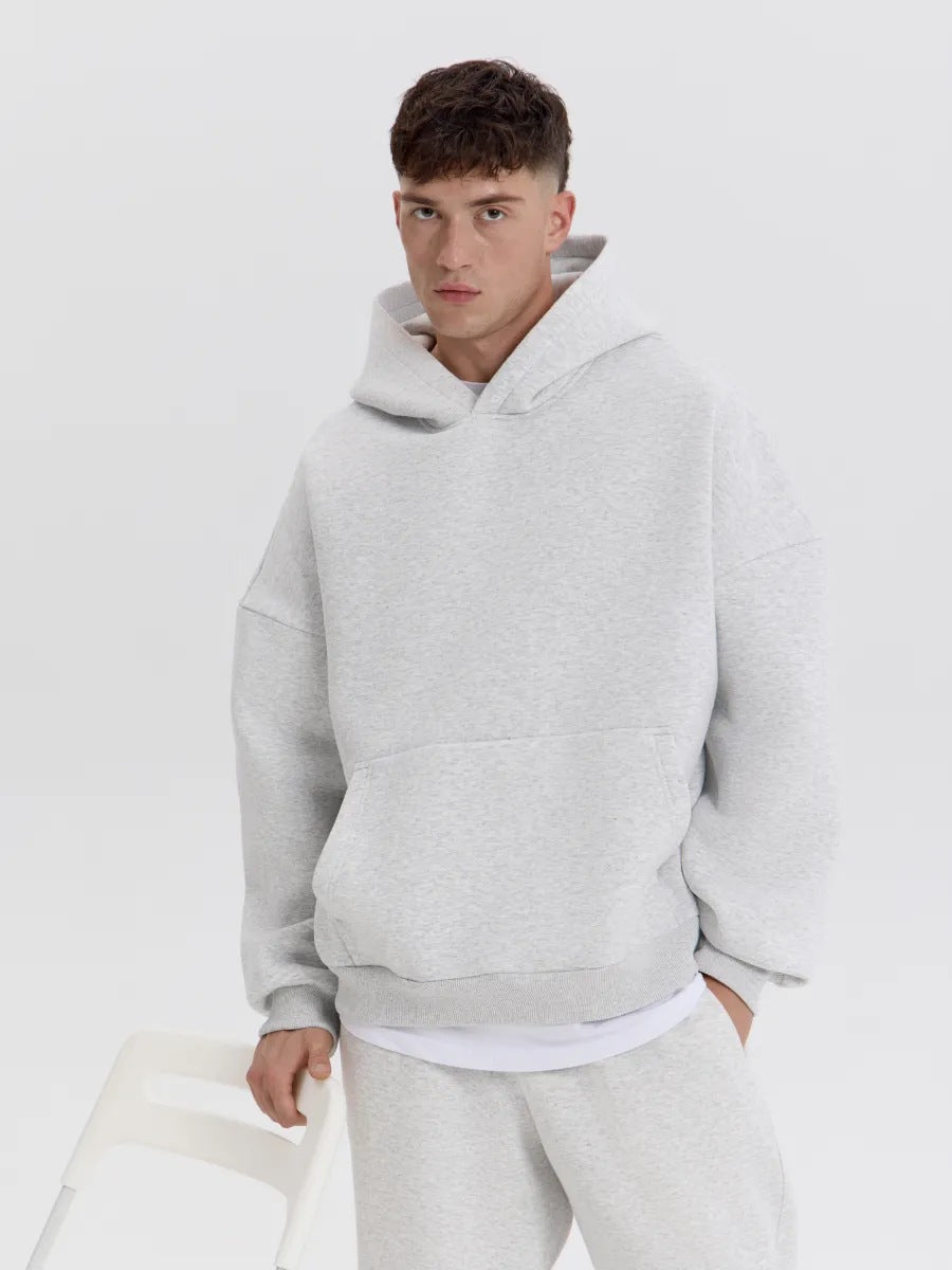 Drop-Shoulder Fleece Hoodie - Light Gray