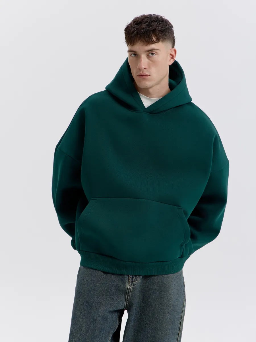 Drop-Shoulder Fleece Hoodie - Dark Green