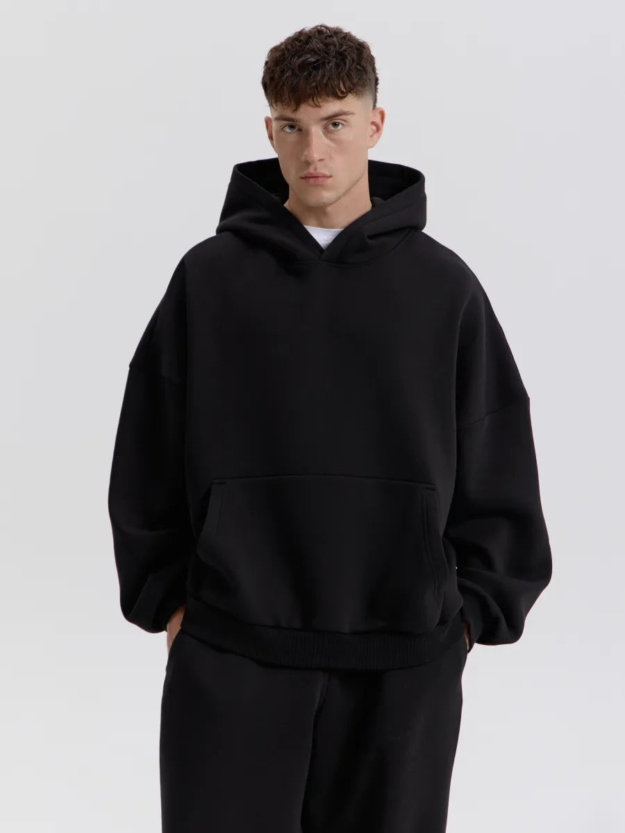 Drop-Shoulder Fleece Hoodie - Black