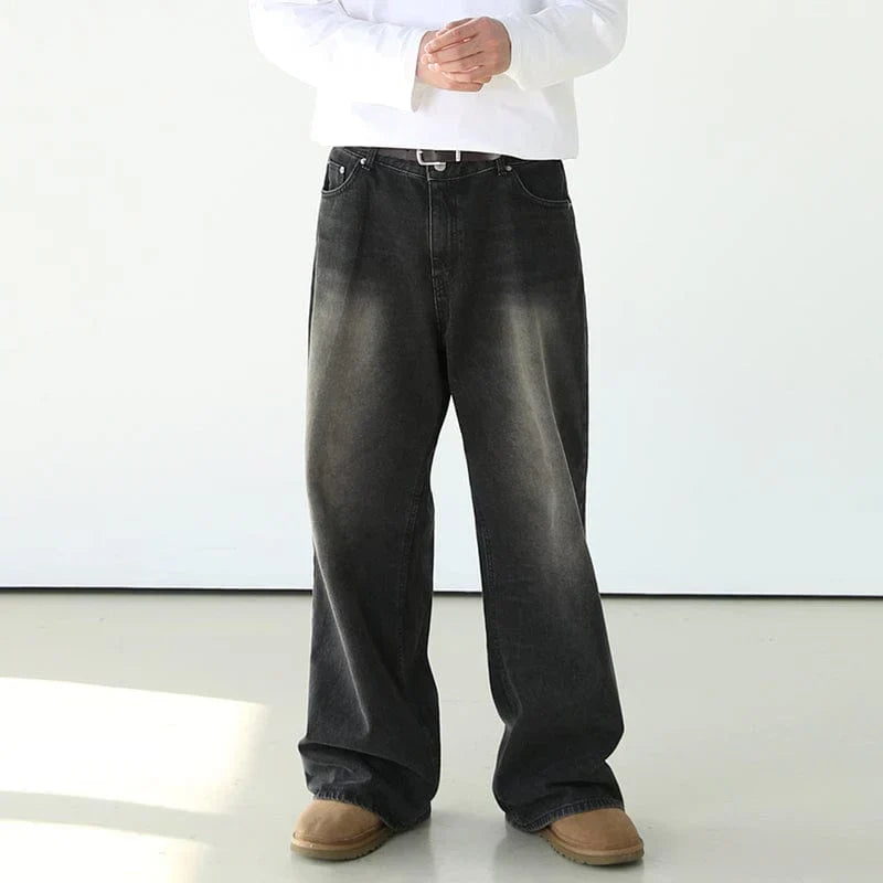 RT No. 7002 WASHED BLACK WIDE STRAIGHT DENIM JEANS VIP
