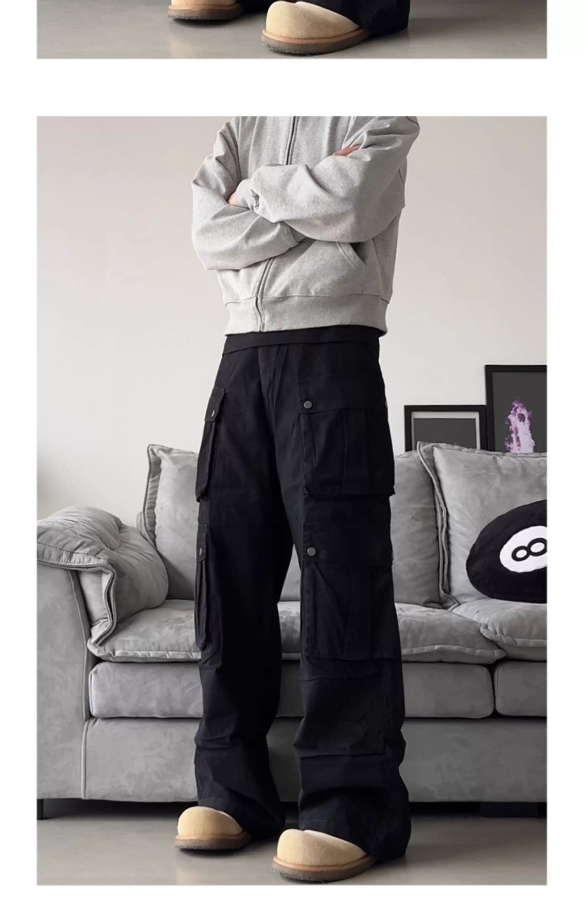 Retro Multi-Pocket Cargo Pants - Black