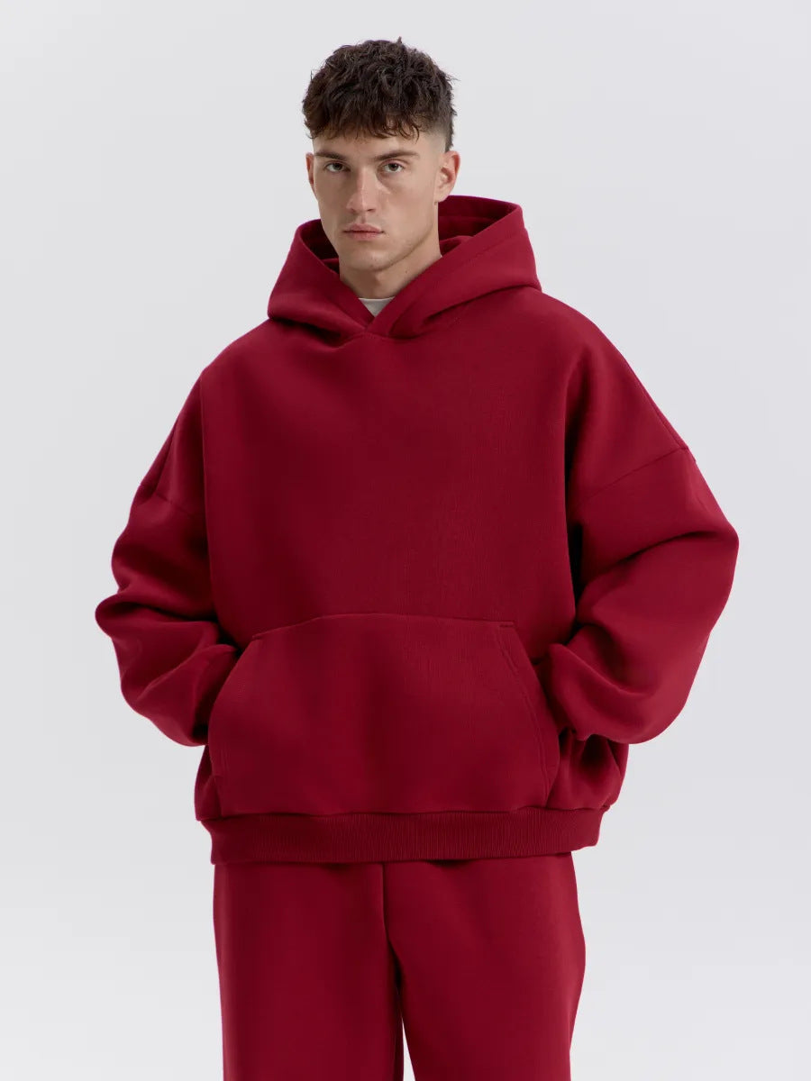 Drop-Shoulder Fleece Hoodie - Wine Red