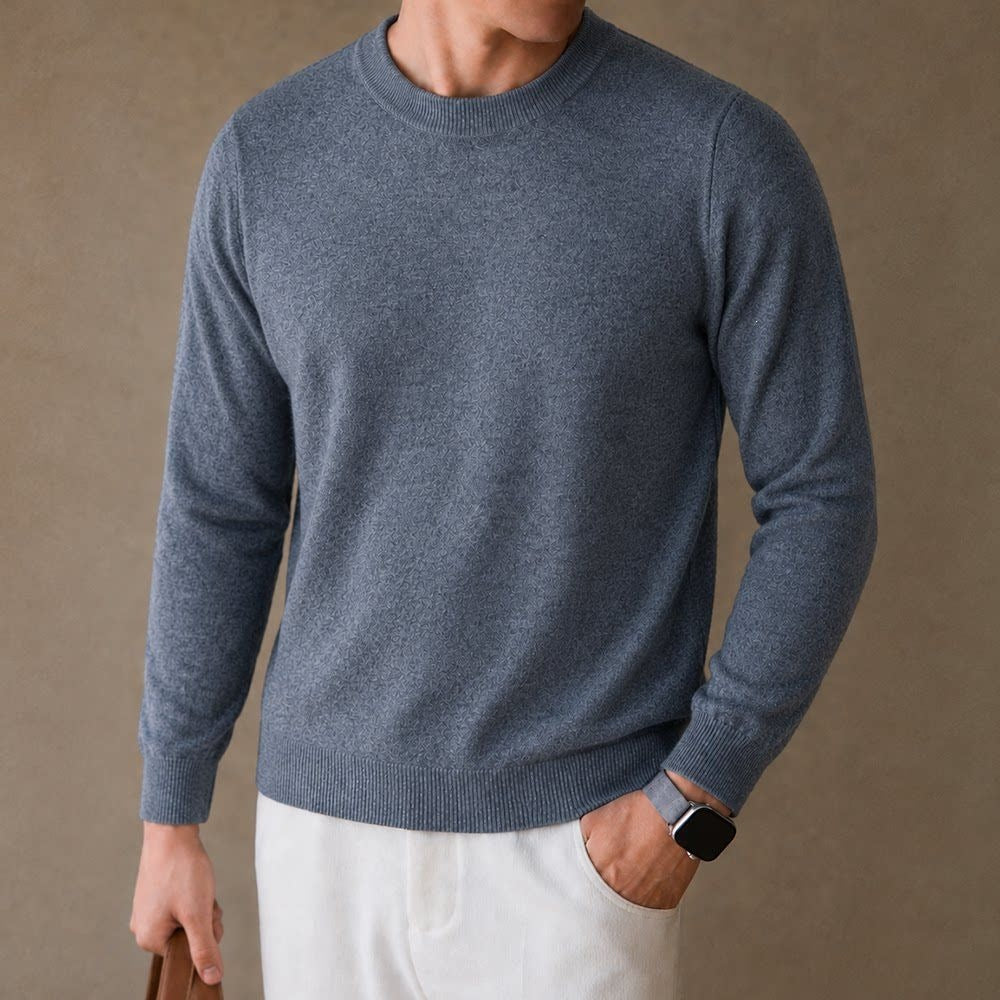 Textured Knit Crewneck Sweater - Dark Gray Melange