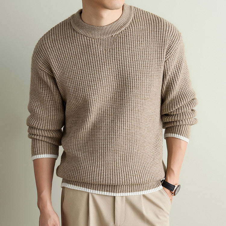 Chunky Waffle Knit Crewneck Sweater - Apricot