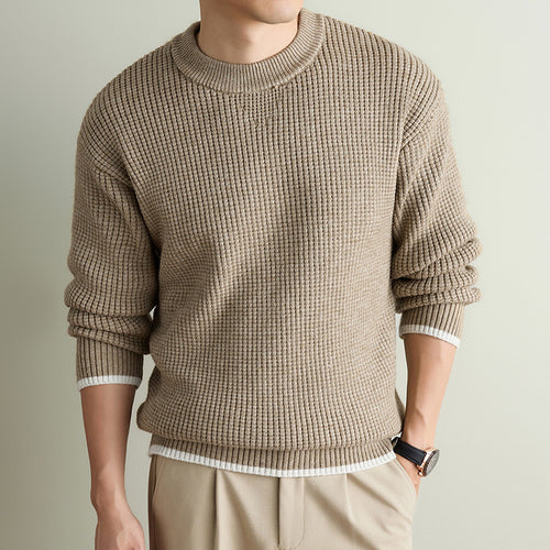 Chunky Waffle Knit Crewneck Sweater - Apricot