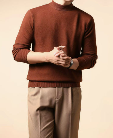 Textured Knit Crewneck Sweater - Rust