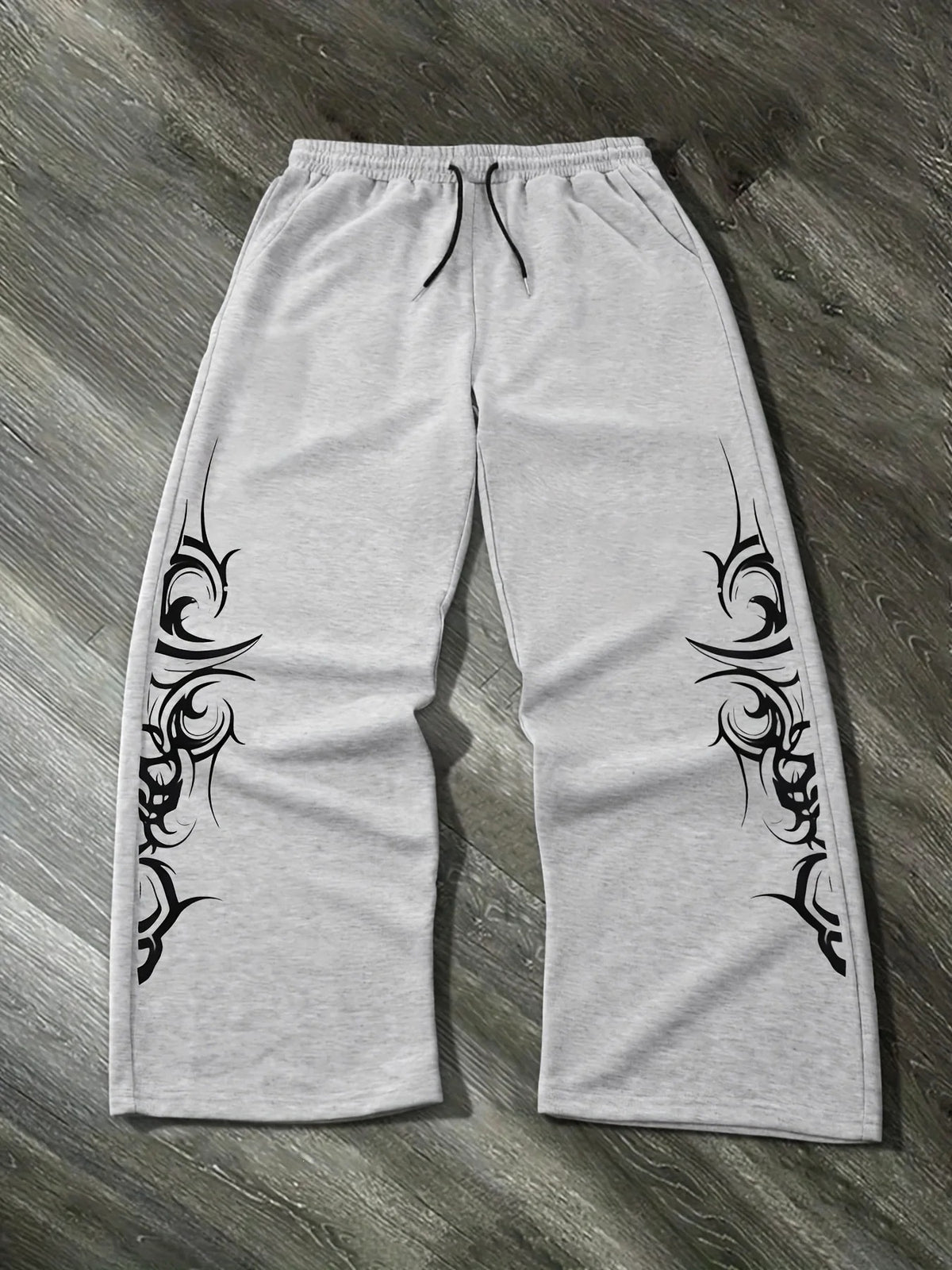 Gothic Print Wide-Leg Sweatpants - Gray / Tribal