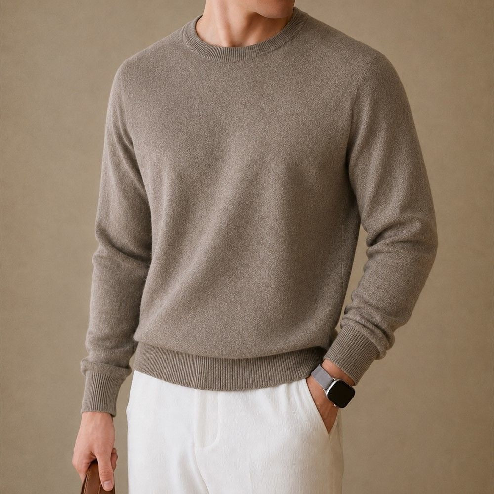 Textured Knit Crewneck Sweater - Oat Gray