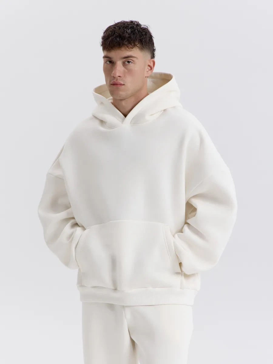 Drop-Shoulder Fleece Hoodie - White