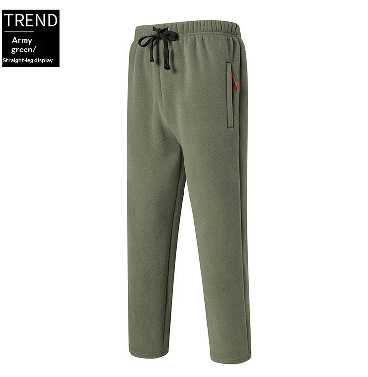 Sherpa-Lined Fleece Sweatpants - Army Green / Straight Leg