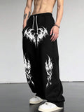 Gothic Print Wide-Leg Sweatpants - Black / Wing