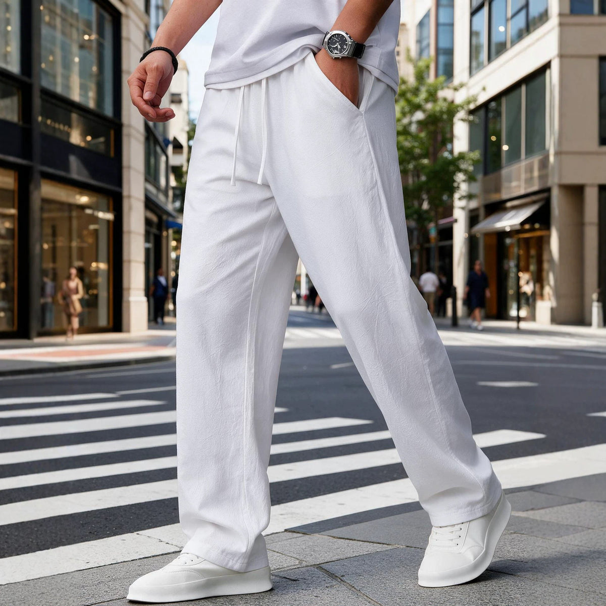 Breathable Straight-Leg Casual Trousers - White