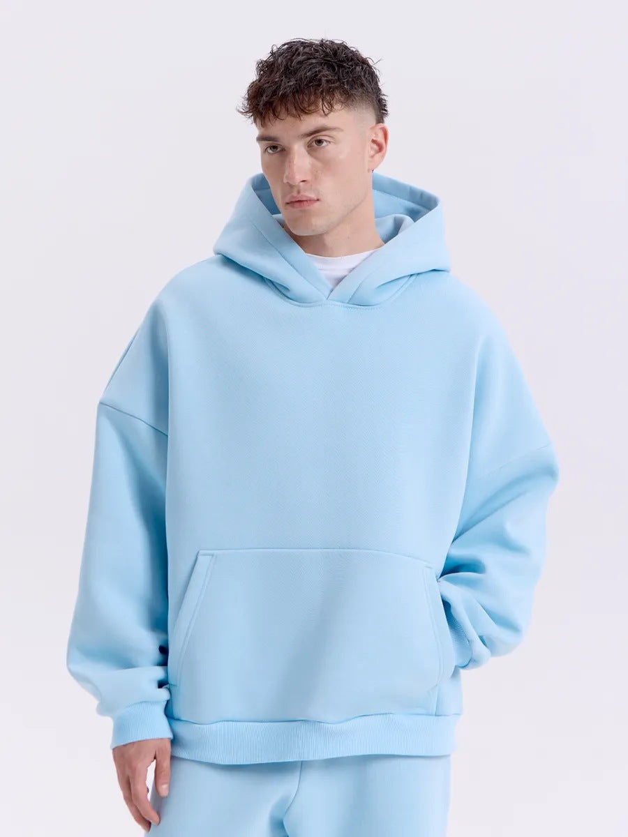 Drop-Shoulder Fleece Hoodie - Light Blue