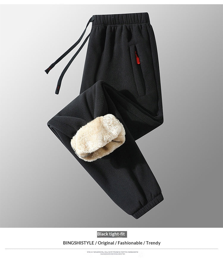 Sherpa-Lined Fleece Sweatpants - Black / Jogger